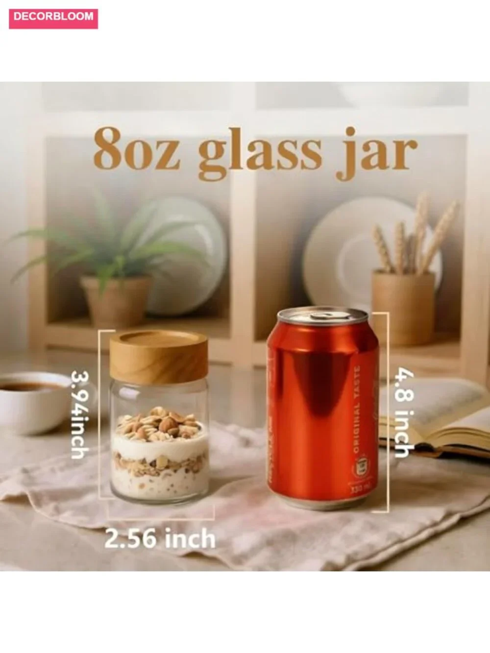 6 Pack 8 oz Stackable Airtight Glass Jars with Acacia Wood Lids